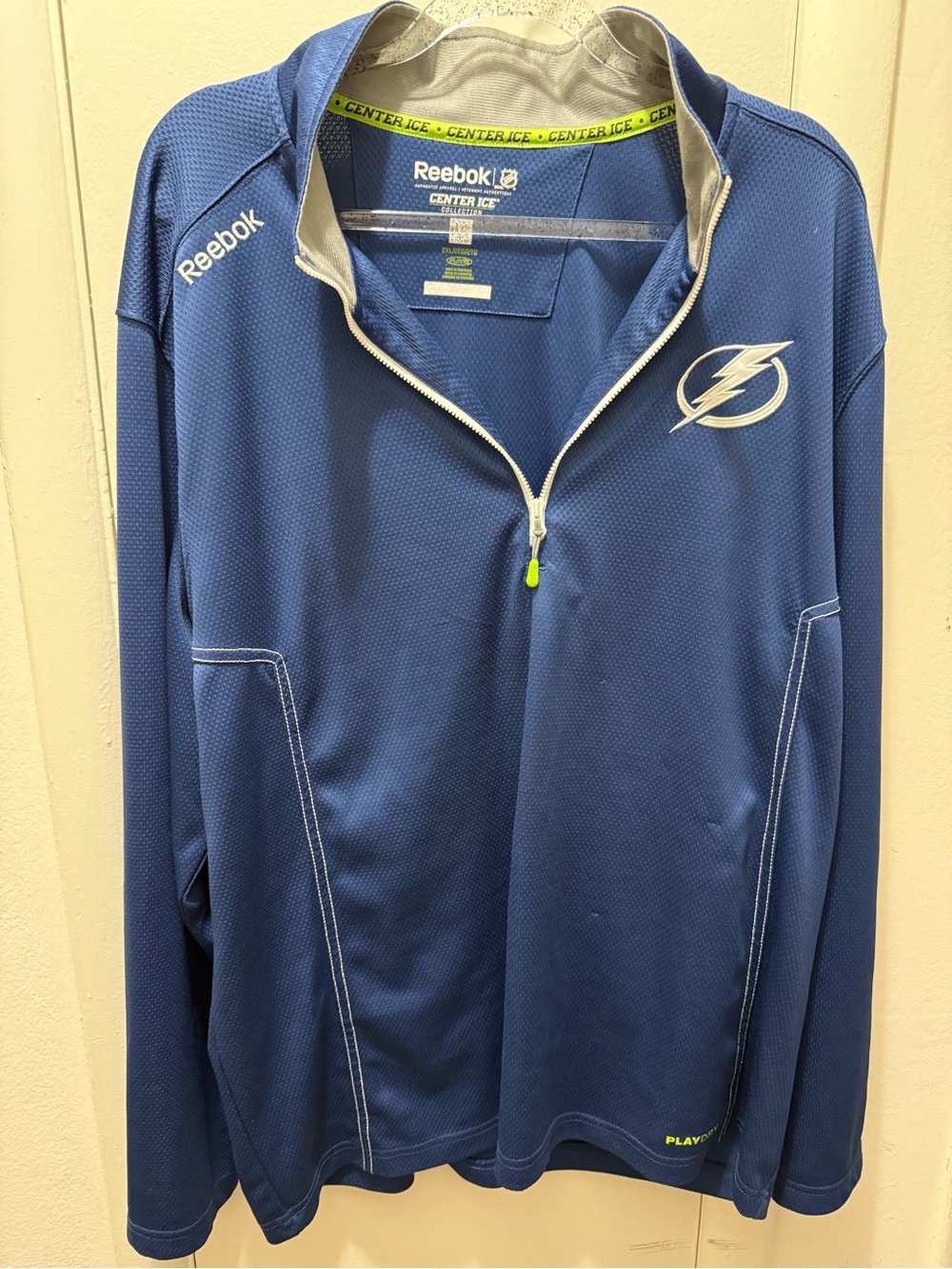 Reebok Center Ice Blue Zip Pullover with Lime Trim 2XL